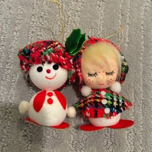 Set of two flocked vintage ornaments